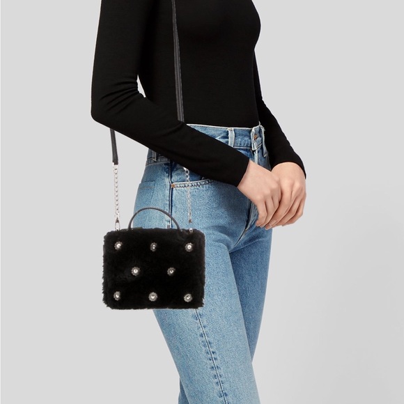 NWT Kate Spade Black Faux Fur Handle Crossbody Bag w/ Crystal Embellishments - Picture 2 of 16